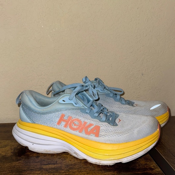 Hoka Shoes - Hoka Light bondi 8 Blue and Yellow Women's Running Shoes